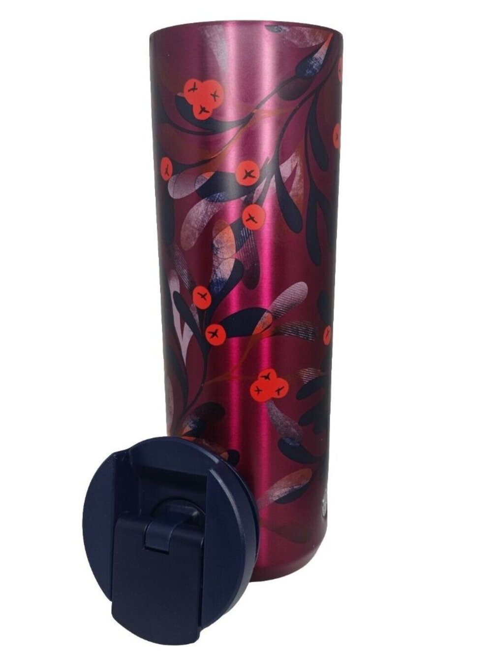 STARBUCKS Travel Tumbler 16oz 2020 Holiday Mistletoe Burgundy Stainless Steel